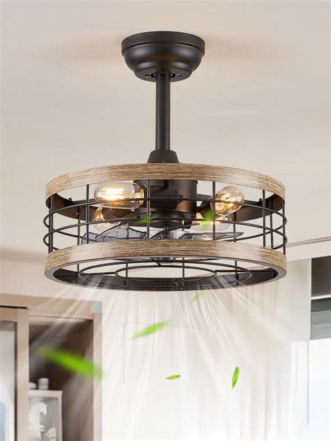 Lediary In Black Caged Ceiling Fan With Light Bladeless Industrial Ceiling Fan With Remote