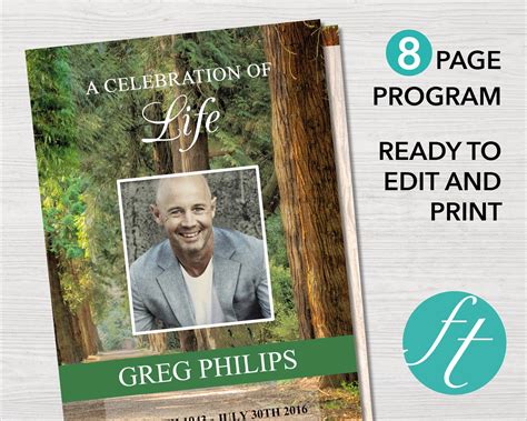 8 Page Woodland Funeral Program Template – Funeral Templates