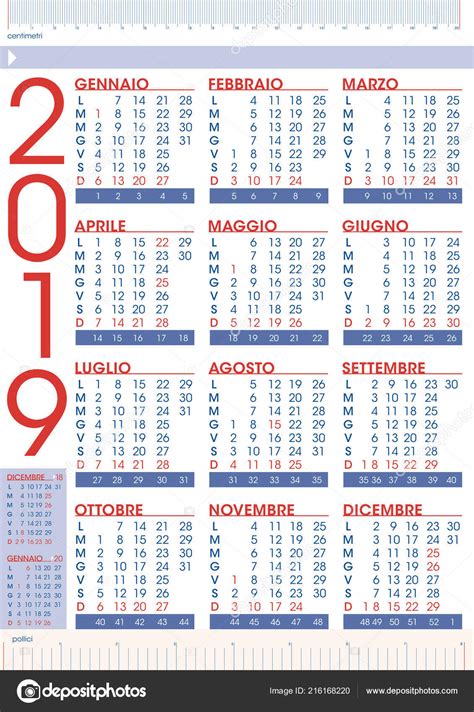 Commercial 2019 Rules Calendar Italian Language National Holidays