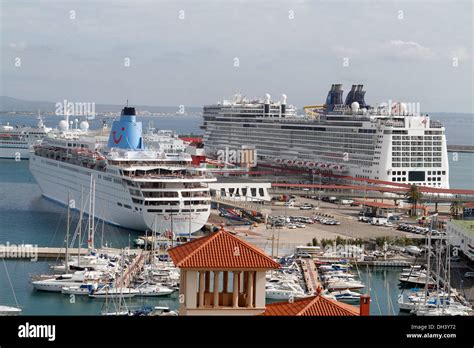 Cruise Ships Docked In Palma De Majorca´s Port In Spain Stock Photo