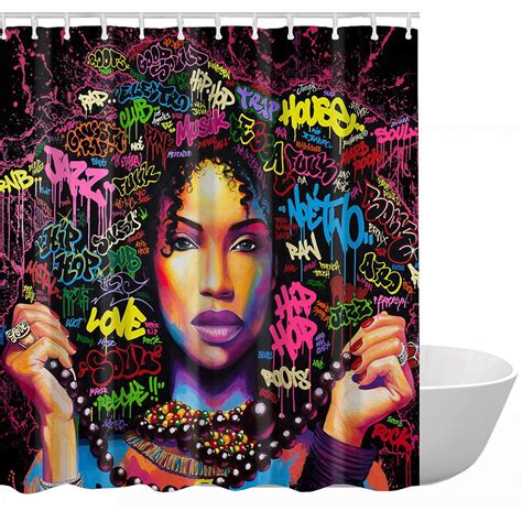 African American Woman Shower Curtain Afro Girl Black Art Afrocentric