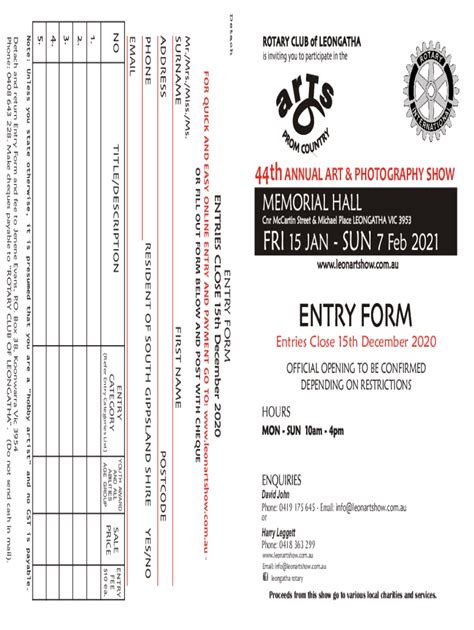 Fillable Online 8329rotary Art Show Entry Form Fax Email Print Pdffiller