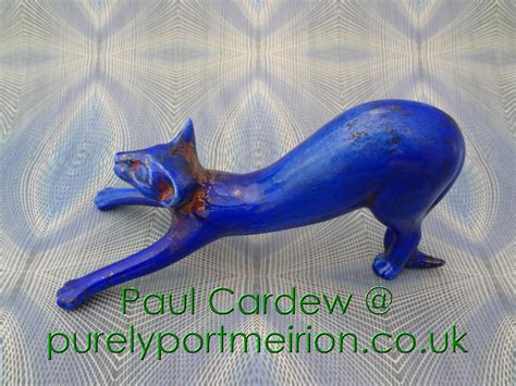 Paul Cardew Design Cool Catz Stretching Blue Raku Pcd26