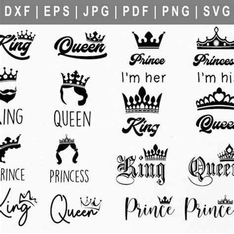 Crowns Svg King Queen Prince And Princess Silhouette Cut Etsy