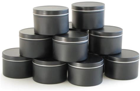 6 Oz Black Round Aluminum Tins And Lids Set Of 12 Seamless Deep Drawn