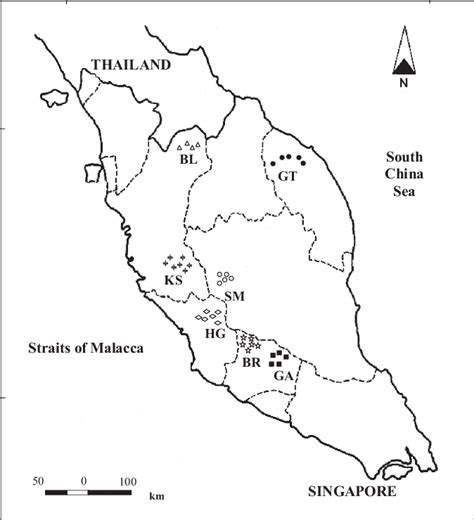 Map Of Peninsular Malaysia Showing Approximate Location Of Investigated