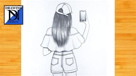 How To Draw Girl Backside Taking Selfie Pencil Sketch For Beginner