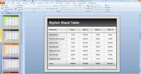 Free Table Templates For Powerpoint