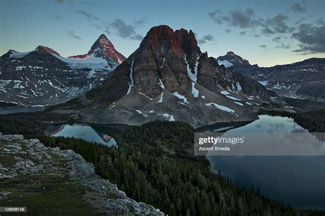 Mt Assiniboine And Sunburst Lake From Above High Res Stock Photo