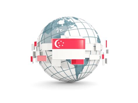 Globe With Line Of Flags Illustration Of Flag Of Singapore