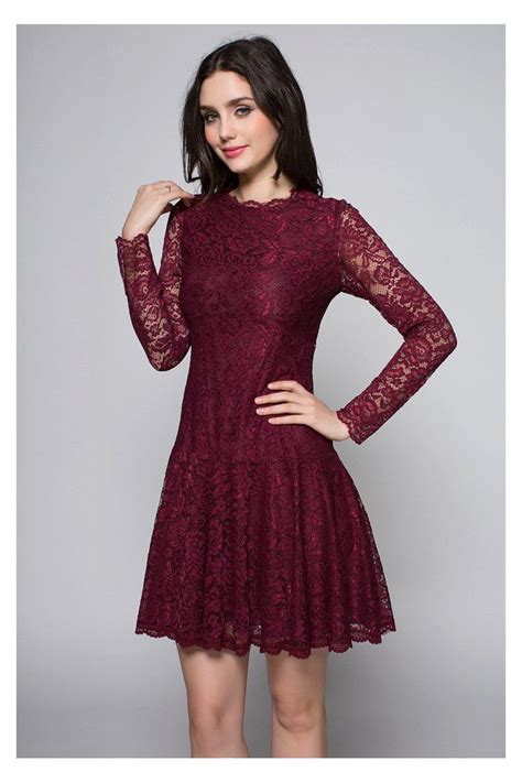 Burgundy Long Sleeve Lace Party Dress 73 Dk254