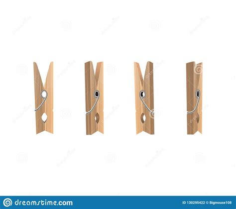 Realistic Detailed 3d Wooden Clothespins Set Vector Stock Vector