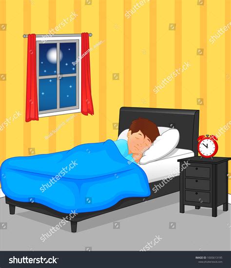 Little Boy Sleeping Bedroom Night Stock Vector Royalty Free