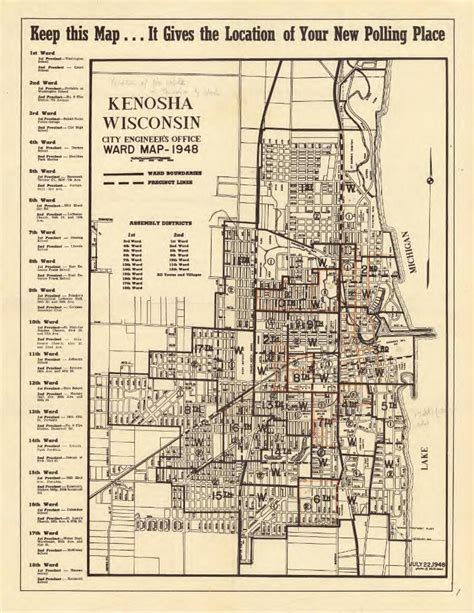 Kenosha Wisconsin Ward Map 1948