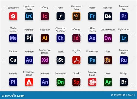 Adobe Products Icon Collection Set Of Adobe Logo Editorial Image