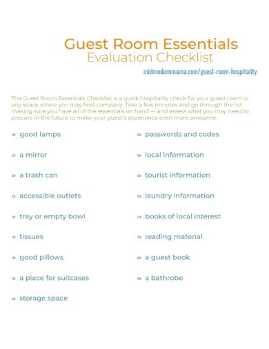 Free 10 Guest Room Checklist Samples Cleaning Inspection Maintenance