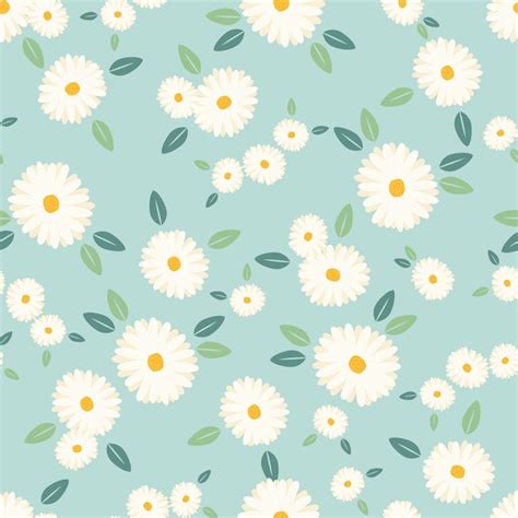 Premium Vector Cute White Daisy Flower Seamless Pattern On Blue