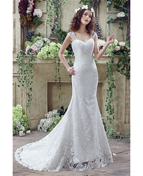 Princess Fitted Trumpet Wedding Dress All Lace With Straps H76019