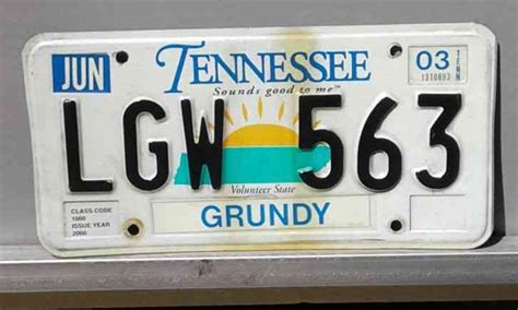 Registrants provided their own license plates for display until 1905. 2006 Tennessee license plate tag # MUN 794 issue date 2000