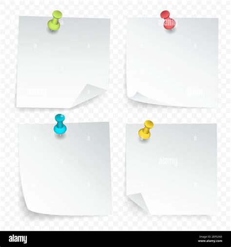 Set Of White Paper Clean Sheets With Curled Corner Pinned By Colored