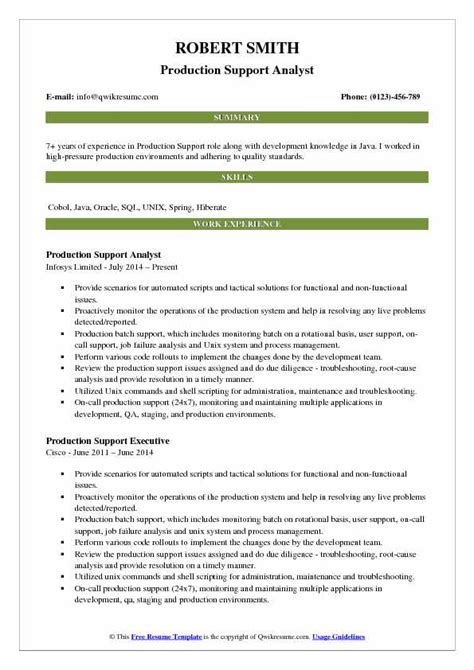 Production Support Analyst Resume Samples Qwikresume