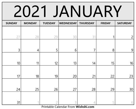 January 2021 Calendar Page Free Calendar Printables Free Templates