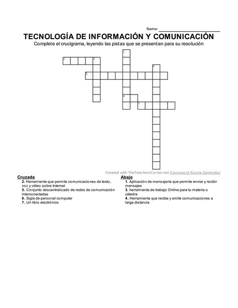 Crucigrama TecnologÍa De InformaciÓn Y ComunicaciÓn By Carlos Sanchez