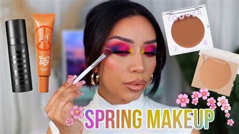 bright spring makeup tutorial testing new makeup products youtube
