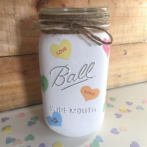 Hand Painted Ball Mason Jar For Valentines Day Decor With Painted