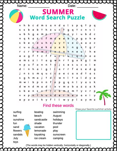Summer Word Search For Kids Printable