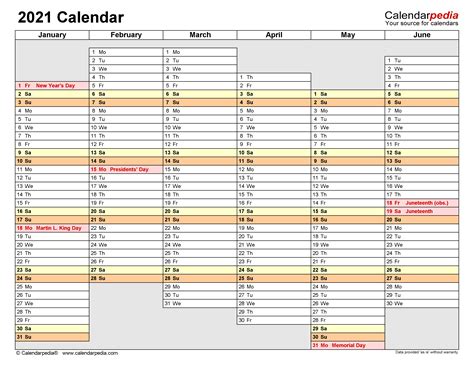 2021 Calendar In Excel Template