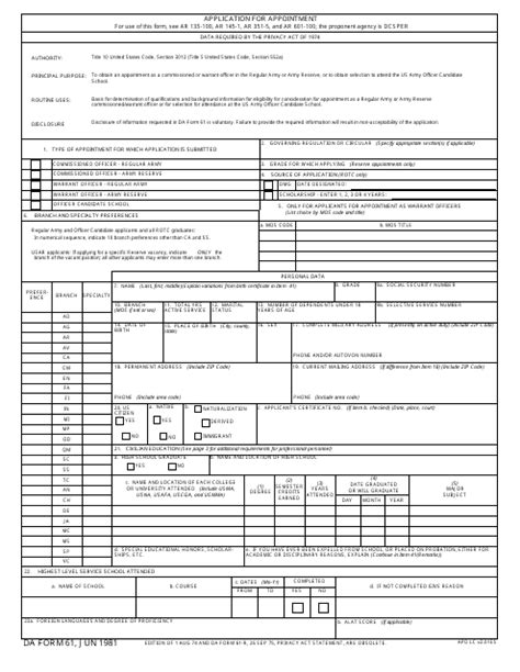 Da Form 61 Fill Out Sign Online And Download Fillable Pdf