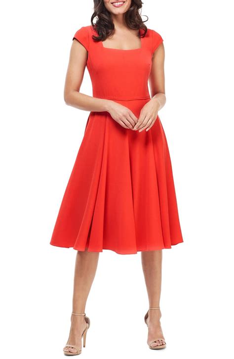 Gal Meets Glam Collection Regina Square Neck Fit And Flare Dress Regular