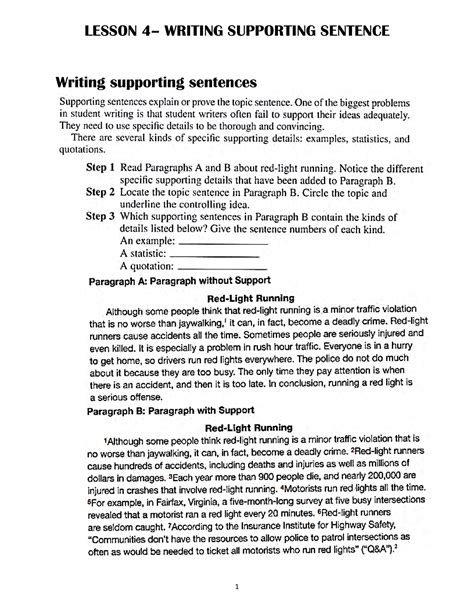 Lesson 4 Lesson 4 Writing Supporting Sentence Writing Supporting