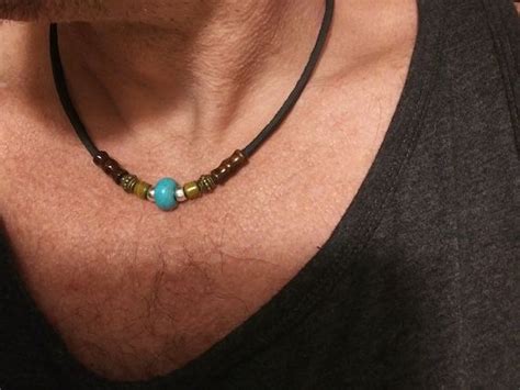 Men S Turquoise Howlite Necklace Men S Leather Etsy In Mens