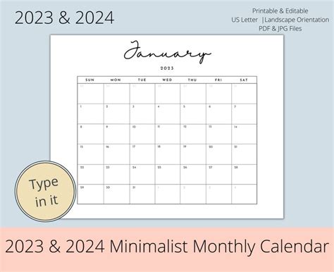 2023 2024 Editable Printable Calendars 2023 2024 Minimalist Etsy Finland