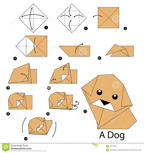 Step By Step Instructions How To Make Origami Dog Stock Vector Image
