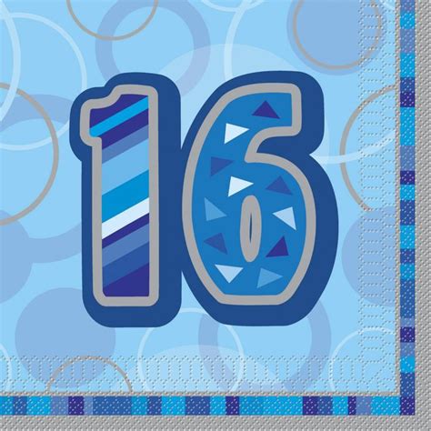Age 16 16th Birthday Blue Glitz 33cm Paper Party Napkins Serviettes