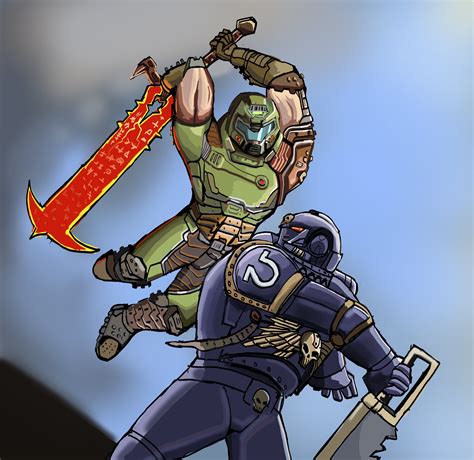 DOOM Eternal Crossover Fan Art Warhammer 40k Memes Doom Warhammer