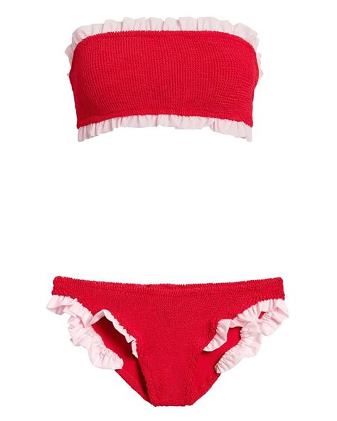 Hunza G Tracey Red Ruffle Bandeau Bikini Lyst