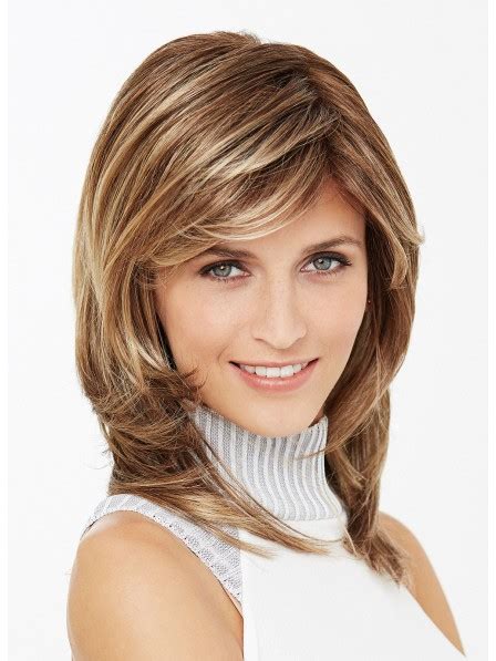 Shoulder Length Straight Layered Synthetic Hair Wigs With Side Bangs