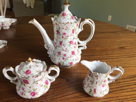 Vintage Lefton China Hand Painted Pink Rose Chintz Coffee Or Tea Pot