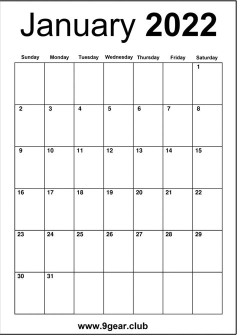 2022 January Calendar Printable Monthly Printable Calendars Free