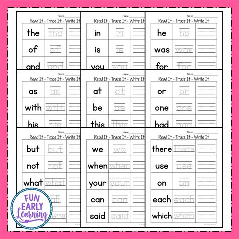 Free printable kindergarten sight words
