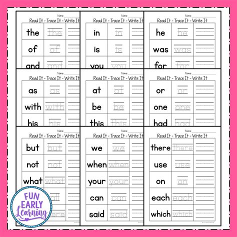 Free Printable Kindergarten Sight Words Pallaneta