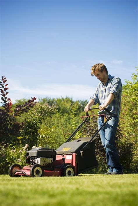 Man Mowing Lawn Stock Photo Image Of Portrait Land 30474906