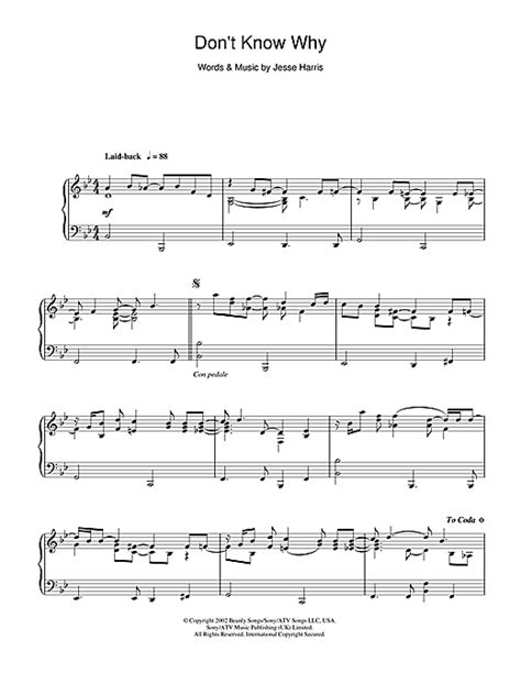Partition Piano Dont Know Why De Norah Jones Piano Solo
