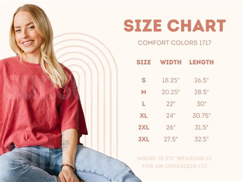 Comfort Colors C1717 Size Chart Unisex Size Chart 1717 Size Etsy