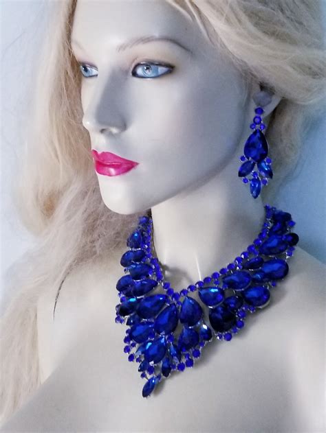 Drag Queen Rhinestone Necklace Earring Set Blue Bridal Jewerly Etsy
