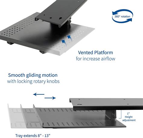 Office Products Vivo Black Sliding Tray Track Adjustable Platform
